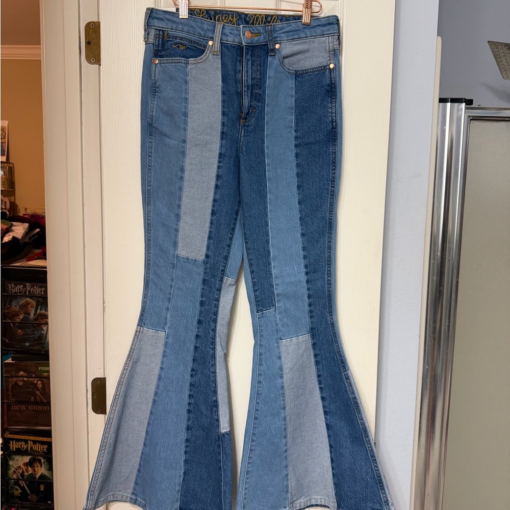 Patchwork Two-Tone Denim Jacket & Flared Jeans Se… - image 2